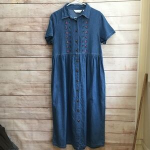 VINTAGE STONYBROOK EMBROIDERED‎ DENIM MAXI DRESS